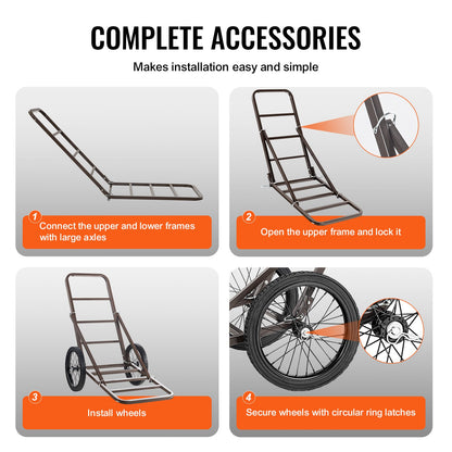 Hjortvagn, hopfällbar viltvagn med kapacitet på 136 kg, vilttransportör för hjortvagn med stora gummihjul och ergonomiskt handtag, tillbehör till kraftiga viltvagnar, redskapsvagn för jakt, fiske, vandring
