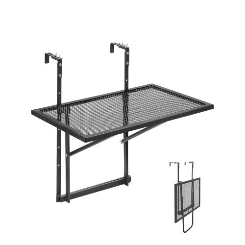 Hängbord för balkong, 45 x 61 cm i metall, fällbart balkongräckebord för utomhusbruk, justerbart barbord för balkongräcken, justerbart i 5 nivåer, passar räcken från 2,5 cm till 11,5 cm, serveringsbord för uteplats och altan