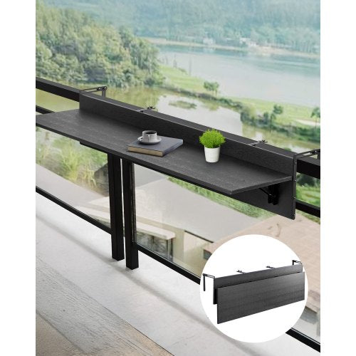 Balcony Hanging Table, 12 x 59 in Folding Balcony Railing Table, Outdoor Balcony Bar Table for Railings, 50 lbs Loading, Fit Railing from 1" to 5.9", Serving Table for Patio & Deck