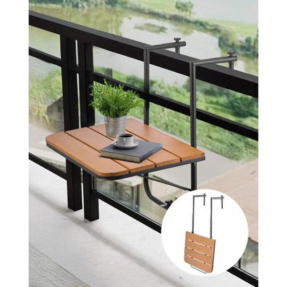 Hängbord för balkong, 25 x 24 tum hopfällbart balkongräckebord, barbord för utomhusbalkong för räcken, justerbart i 4 nivåer, passar räcken från 1" till 8,27", serveringsbord för uteplats och altan