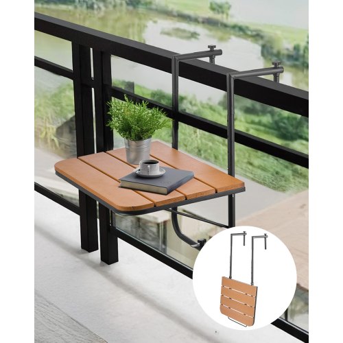 Hängbord för balkong, 25 x 24 tum hopfällbart balkongräckebord, barbord för utomhusbalkong för räcken, justerbart i 4 nivåer, passar räcken från 1" till 8,27", serveringsbord för uteplats och altan