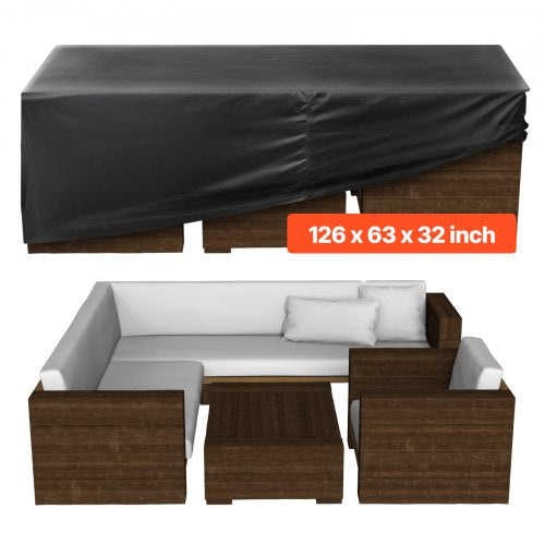 Överdrag till uteplatsmöbler, 420D kraftigt vattentätt överdrag för utomhusmatbord och stolar, stort rektangulärt överdrag till uteplatsbord med ventilation för alla väder, 320L x 160B x 71H cm, svart