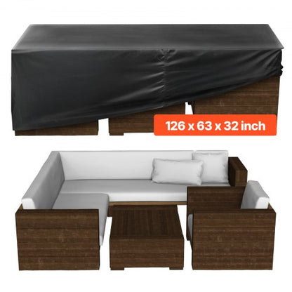 Överdrag till uteplatsmöbler, 420D kraftigt vattentätt överdrag för utomhusmatbord och stolar, stort rektangulärt överdrag till uteplatsbord med ventilation för alla väder, 320L x 160B x 71H cm, svart