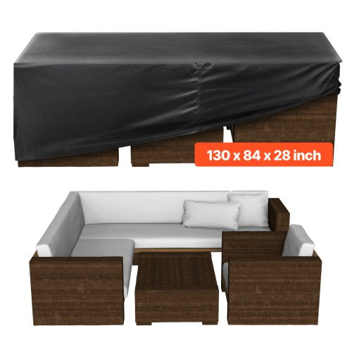 Överdrag till uteplatsmöbler, 420D kraftigt vattentätt överdrag för utomhusmatbord och stolar, stort rektangulärt överdrag till uteplatsbord med ventilation för alla väder, 330L x 214B x 71H cm, svart