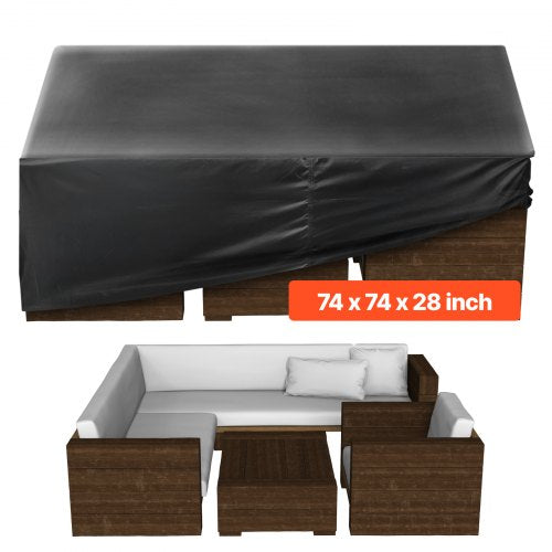 Patio Furniture Cover, 420D Heavy Duty Waterproof Outdoor Dining Table and Chairs Cover, Large Squre Patio Table Covers with Air Vent for All Weather, 188L x 188W x 71H cm, Black