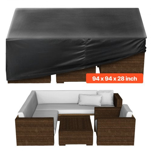 Patio Furniture Cover, 420D Heavy Duty Waterproof Outdoor Dining Table and Chairs Cover, Large Squre Patio Table Covers with Air Vent for All Weather, 239L x 239W x 71H cm, Black