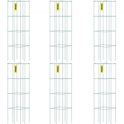 Tomatburar, 34 x 34 x 91 cm, 6-pack fyrkantiga växtstödburar, gröna PVC-belagda tomattorn i stål för klättergrönsaker, växter, blommor och frukter