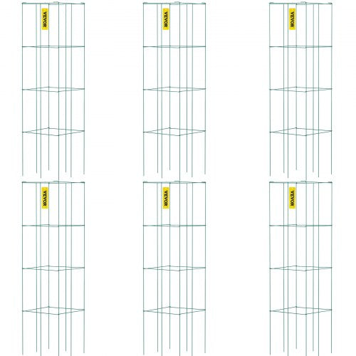 Tomatburar, 34 x 34 x 91 cm, 6-pack fyrkantiga växtstödburar, gröna PVC-belagda tomattorn i stål för klättergrönsaker, växter, blommor och frukter