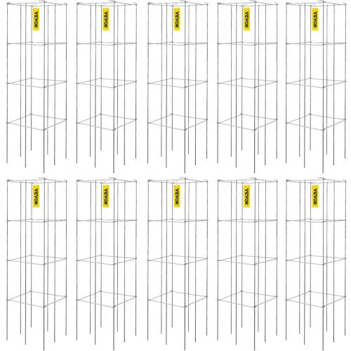 Tomatburar, 28 x 28 x 112 cm, 10-pack fyrkantiga växtstödburar, silverfärgade PVC-belagda tomattorn i stål för klättergrönsaker, växter, blommor och frukter