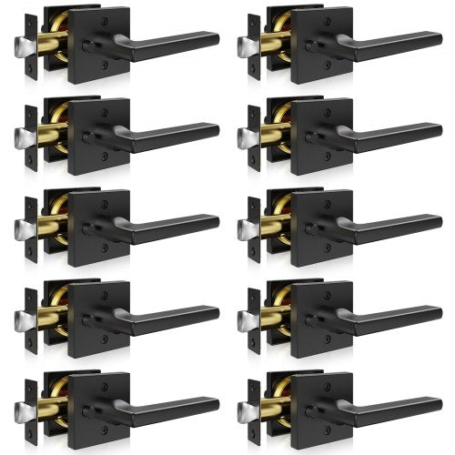 Dörrhandtag för privat bruk, 10-pack mattsvart dörrhandtag, vänster- eller högerhängd vändbar spak med nyckellöst lås, 45° rotation för att öppna, fyrkantiga innerdörrhandtag för sovrums- och badrumsdörrar
