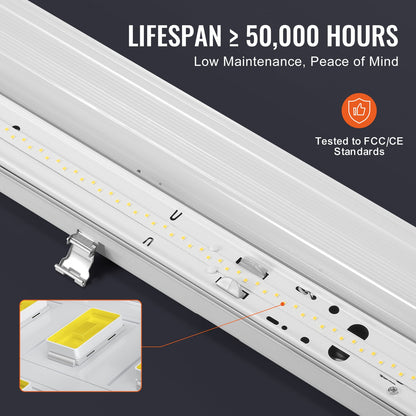 1270 mm / 4 fot LED-ångtät belysning, 60 W/50 W/40 W valbar, 5000 K ångtät belysningsarmatur med 5400/6400/7400 LM justerbar, IP65 vattentät för parkeringsplats, lager, frys, biltvätt, 4-pack