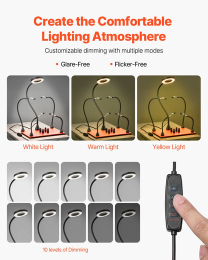 Magnetisk lödstation med hjälpande händer, 4 flexibla armar för tredje hand, med 3X LED-förstoringslampa, hållare för 4 kretskort och kraftig bas, elektronikreparation, hantverk, hobby, gör-det-själv