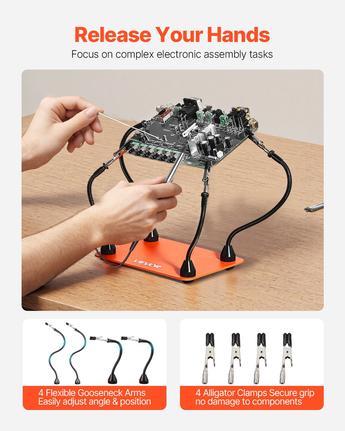 Magnetisk lödstation med hjälpande händer, 4 flexibla armar för tredje hand, med 6 kretskortshållare och 360 varmluftspistolhållare, kraftig lödhjälp för elektronikreparationer