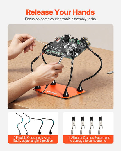 Magnetisk lödstation med hjälpande händer, 4 flexibla armar för tredje hand, med 6 kretskortshållare och 360 varmluftspistolhållare, kraftig lödhjälp för elektronikreparationer