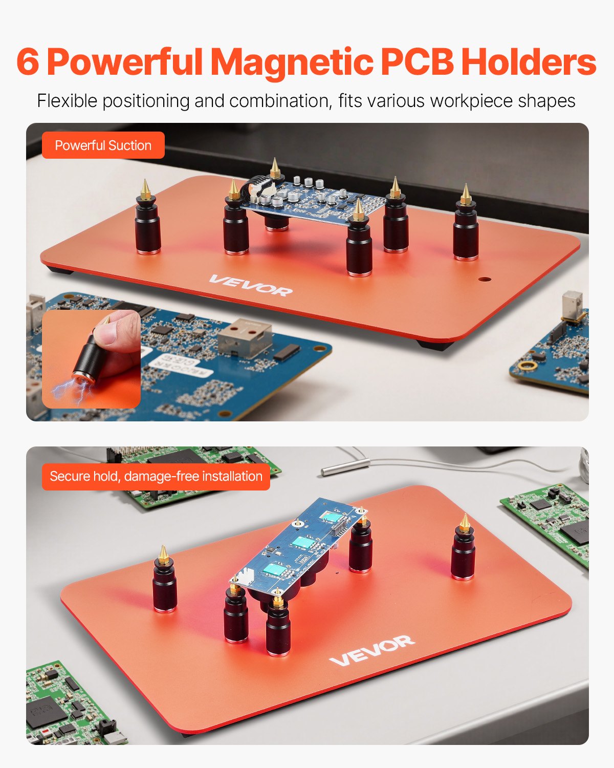 Magnetisk lödstation med hjälpande händer, 4 flexibla armar för tredje hand, med 6 kretskortshållare och 360 varmluftspistolhållare, kraftig lödhjälp för elektronikreparationer