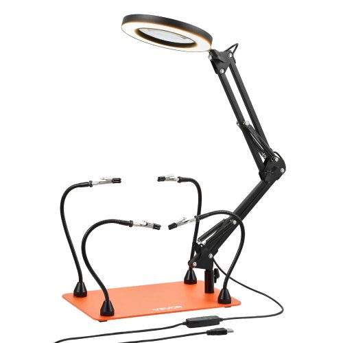 Magnetisk lödstation med hjälpande händer, 4 flexibla armar för tredje hand med 3X LED-förstoringslampa och halkfri, kraftig bas, lödstation med hjälpande händer för elektronikreparation, hantverk, hobby, DIY