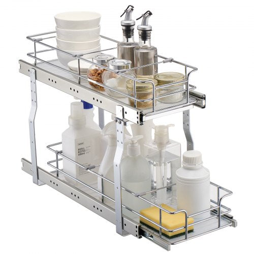 20,5 cm B x 51,5 cm D x 33,5 cm H Utdragbar skåporganisatör, Robusta utdragbara skafferihyllor, Utdragbara stållådor, Skjutbara lådor för hemmet under diskbänken, 25,5 cm B x 51,5 cm D x 43,5 cm H Installationsstorlek för skåp