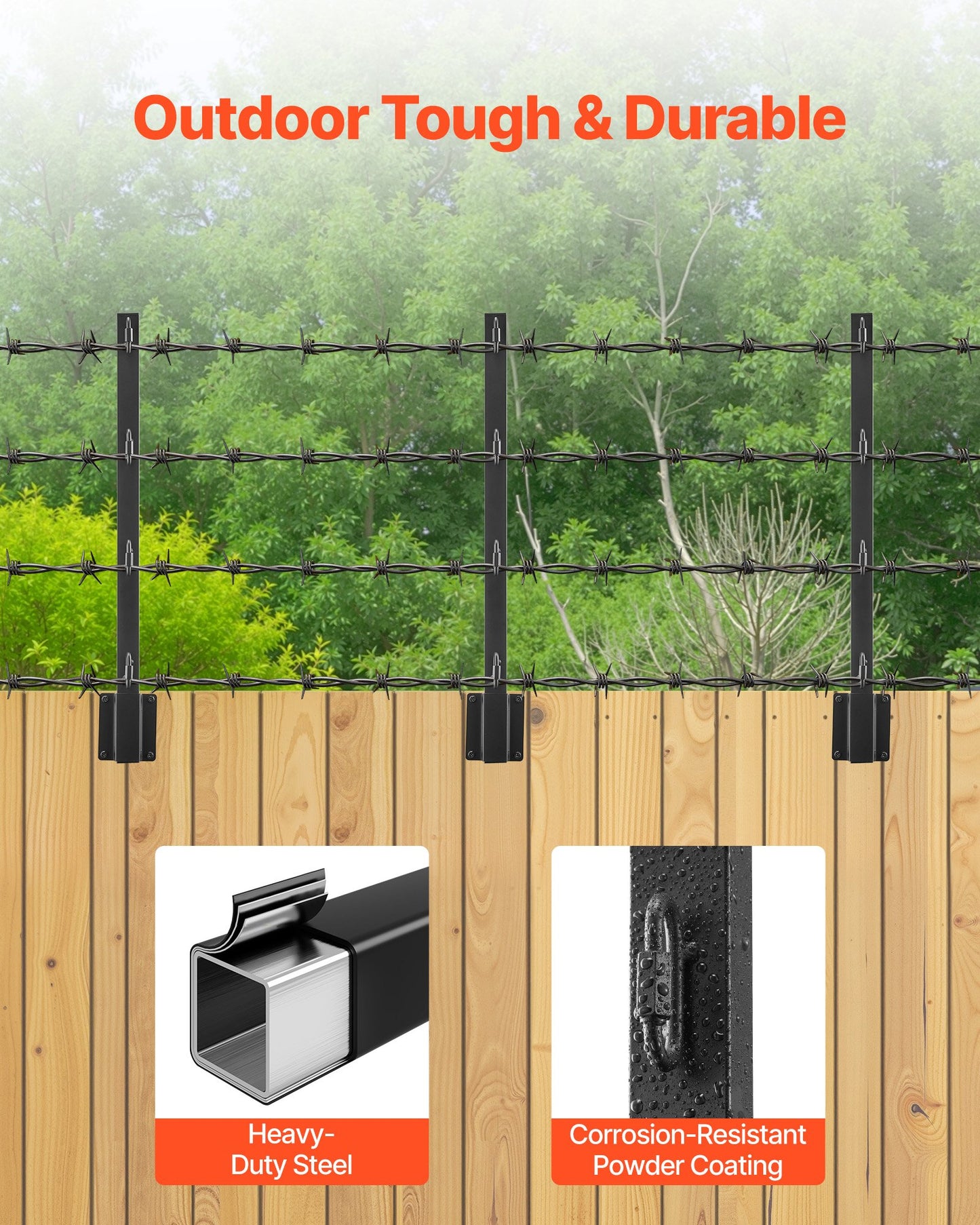 Förlängare för staketstolpe, 8-pack 605 mm taggtrådsarmar, robust stålhöjdförlängare för staket, platt- eller ytmonterade taggtrådsförlängningsarmar, skyddar avskildhet och förhindrar att husdjur hoppar av