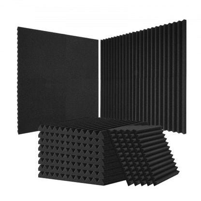 Akustiska skumpaneler, 80-pack 12 x 12 x 1 tum, ljudisolerade väggpaneler med hög densitet, brandsäkra akustiska paneler, ljuddämpande paneler för studioväggar och tak, svart