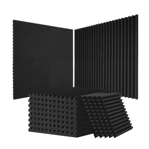 Akustiska skumpaneler, 52-pack 12 x 12 x 1 tum, ljudisolerade väggpaneler med hög densitet, brandsäkra akustiska paneler, ljuddämpande paneler för studioväggar och tak, svart