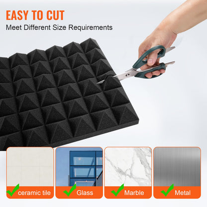 Akustiska skumpaneler, 36-pack 12 x 12 x 2 tum, Pyramidformade ljudisolerade väggpaneler, Brandsäkra akustiska paneler, Ljuddämpande paneler för studioväggar och tak, Svart