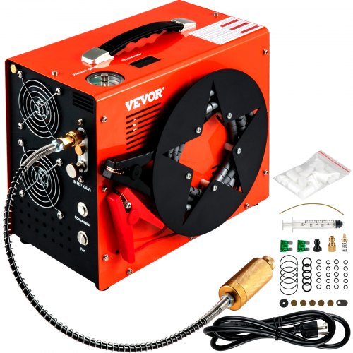 PCP-luftkompressor, 350W 2700 RPM bärbar dykkompressor, 4500 Psi högt tryck med 8 mm snabbkoppling och inbyggd kylfläkt, 1,5L tank med automatisk avstängning, drivs av hem- och bilbatteri