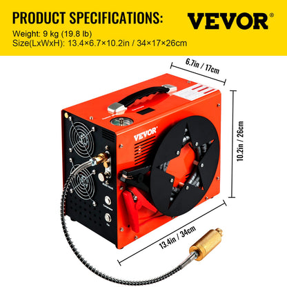 PCP-luftkompressor, 350W 2700 RPM bärbar dykkompressor, 4500 Psi högt tryck med 8 mm snabbkoppling och inbyggd kylfläkt, 1,5L tank med automatisk avstängning, drivs av hem- och bilbatteri