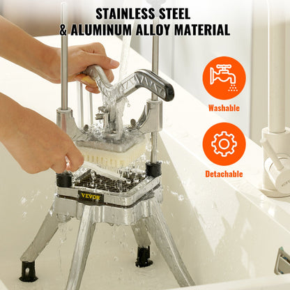 Kommersiell grönsaks- och frukthackare 0,95 cm blad Kraftig professionell matskärare Kattex pommes frites-skärare Lökskärare Rostfritt stål för tomat, paprika, potatis, champinjoner, silver