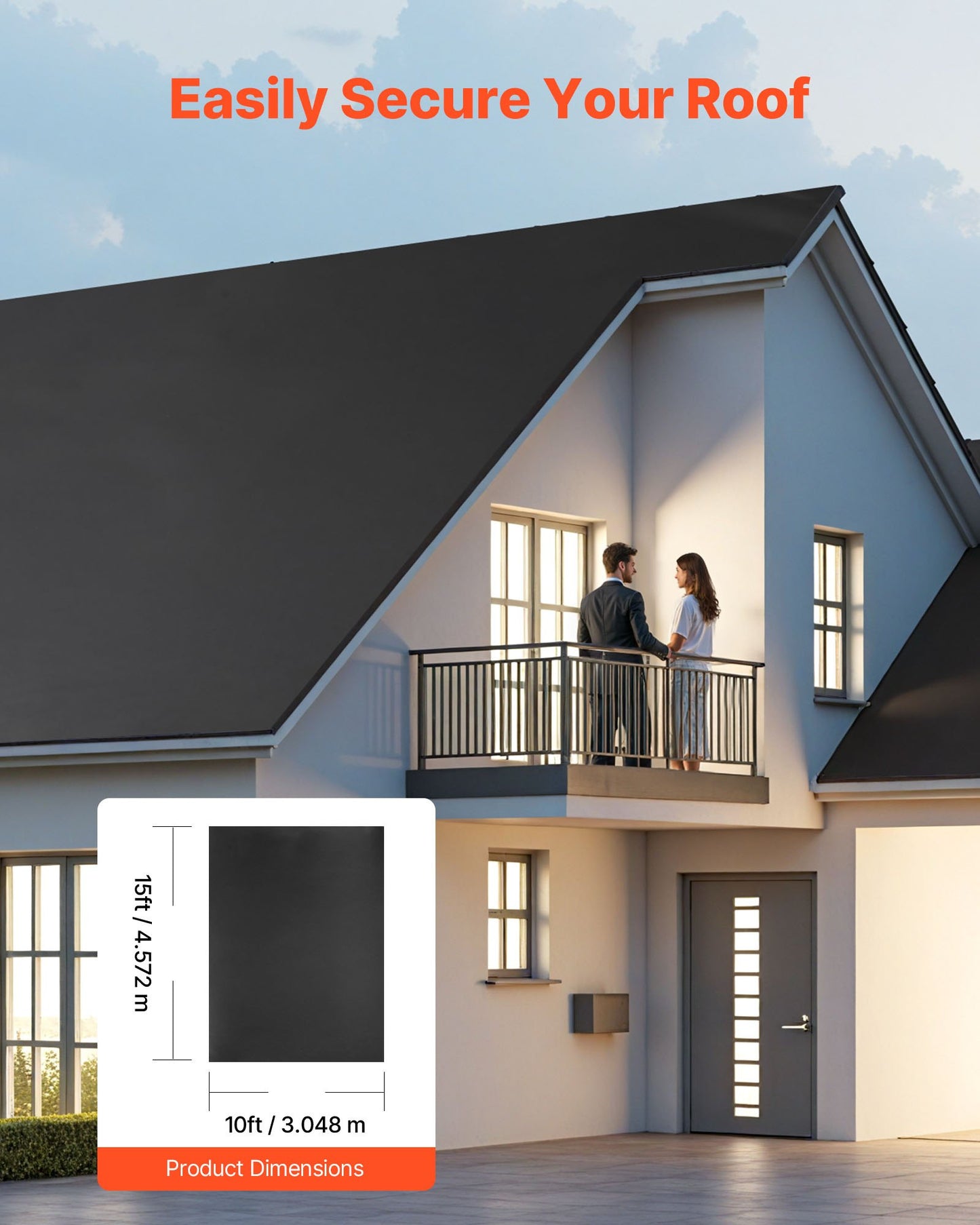 Rulltak, 10 x 15 fot, 45 mil EPDM-gummitak, lång livslängd och väderbeständig, tål hårda temperaturer, flexibel och enkel installation, takunderlag för husbilar, tak, dammar