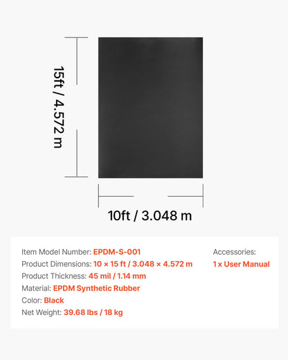 Rulltak, 10 x 15 fot, 45 mil EPDM-gummitak, lång livslängd och väderbeständig, tål hårda temperaturer, flexibel och enkel installation, takunderlag för husbilar, tak, dammar