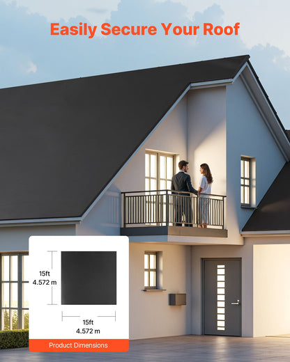 Roll Roofing, 15 x 15 ft, 45 mil EPDM Rubber Roofing, Long Lifespan & Weather-resistant, Withstands Harsh Temperatures, Flexible & Easy Installation, Roof Underlayment for RVs, Roofs, Ponds