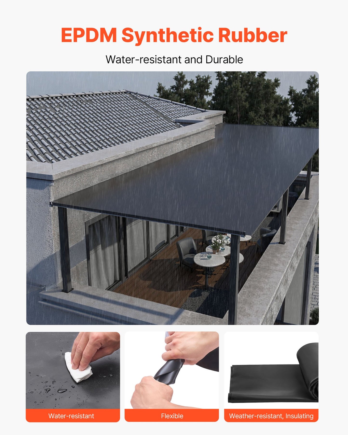 Rulltak, 15 x 20 fot, 45 mil EPDM-gummitak, lång livslängd och väderbeständig, tål hårda temperaturer, flexibel och enkel installation, takunderlag för husbilar, tak, dammar
