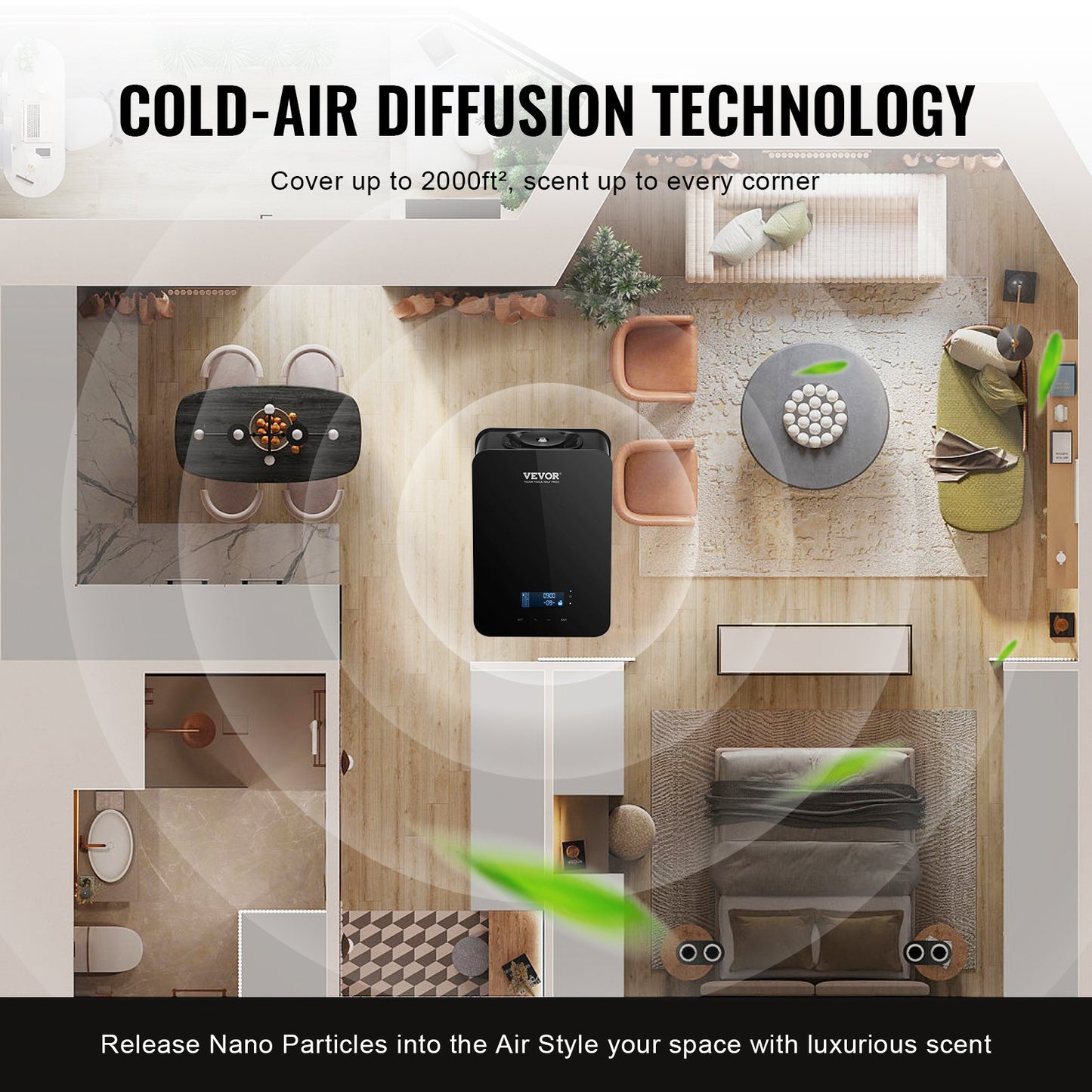 Uppgradera HVAC-doftdiffusor, smart doftluftsmaskin för hemmet, 180 ml med kallluftsteknik, vattenfri eterisk oljediffusor, täcker upp till 185 kvm för vardagsrum, kontor, spa, hotell
