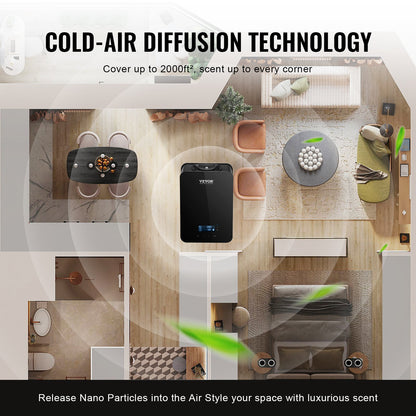 Uppgradera HVAC-doftdiffusor, smart doftluftsmaskin för hemmet, 180 ml med kallluftsteknik, vattenfri eterisk oljediffusor, täcker upp till 185 kvm för vardagsrum, kontor, spa, hotell
