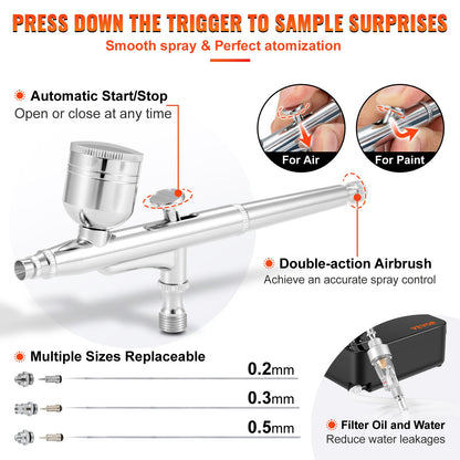 Airbrush-kit, bärbart airbrush-set med kompressor, airbrushing-systemkit med multifunktionella dubbelverkande gravitationsmatning-airbrushar, konstnagelkaka-tatuering-smink-tårtdekorationsspray-modellhantverk