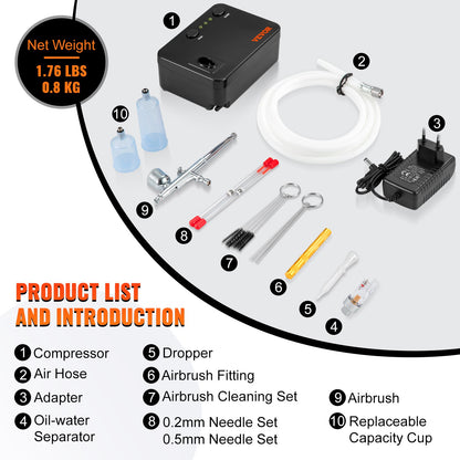 Airbrush-kit, bärbart airbrush-set med kompressor, airbrushing-systemkit med multifunktionella dubbelverkande gravitationsmatning-airbrushar, konstnagelkaka-tatuering-smink-tårtdekorationsspray-modellhantverk
