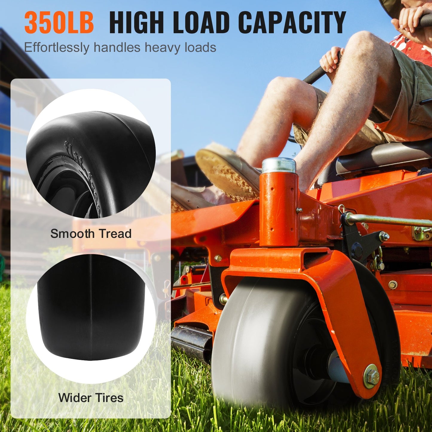 Lawn Mower Tires with Rim, 11x4-5" Tubeless Tractor Tires, 2-Pack Tire and Wheel Assemby, Flat-free PU Tire, 3.4" Centered Hub, 3/4" Bushing Size, 20 PCS Adapters for Riding Mowers Lawn Tractors