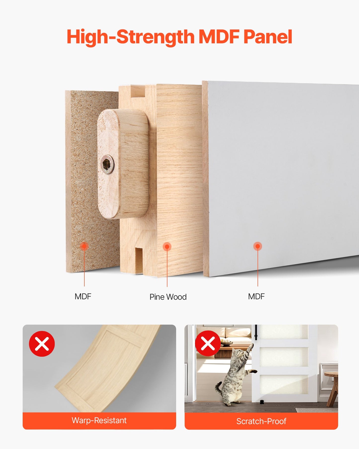 Skjutdörr i ladugård, 914 x 2134 mm, höghållfast MDF-panel och glas, ladugårdsdörr med beslagssats, vattentät PVC-yta, enkel att installera, H-ram, smidig och tyst skjutdörr för vardagsrum