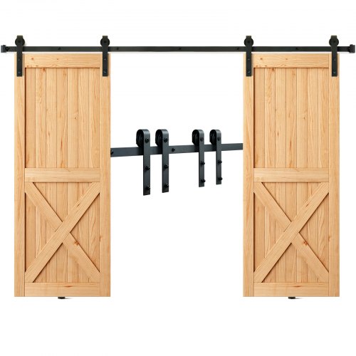 243,8 cm skjutdörrsdetaljer, 149,7 kg kraftiga laddörrsskenor för dubbeldörrar, passar 112-131 cm total bredd och 3,3-4,6 cm tjocka 2 dörrpaneler, med smidig och tyst remskiva (J-form)