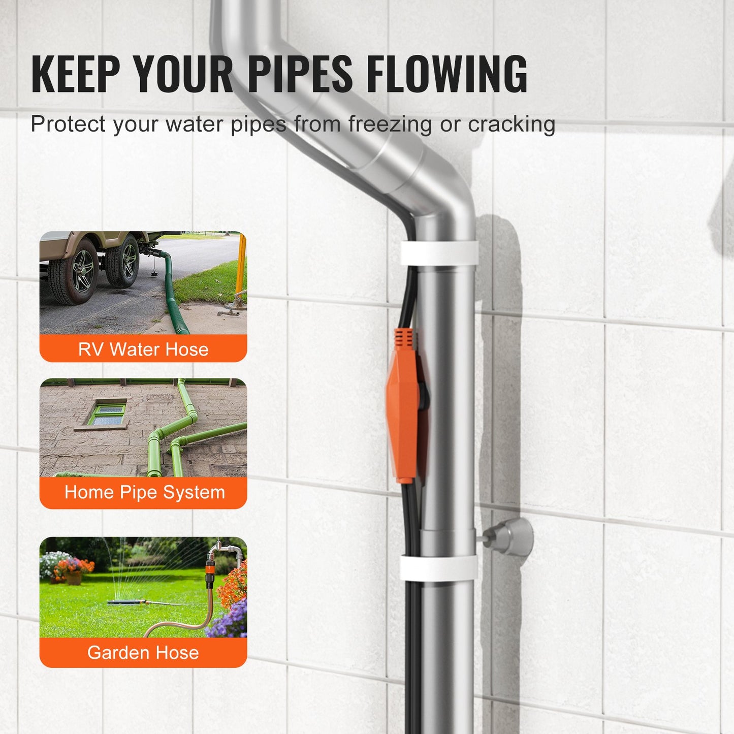 Rörvärmekabel, 9m 23W/m värmetejp för rör med inbyggd termostat, vattenrörsvärmekabel skyddar PVC-slang, metall- och plaströr från frysning