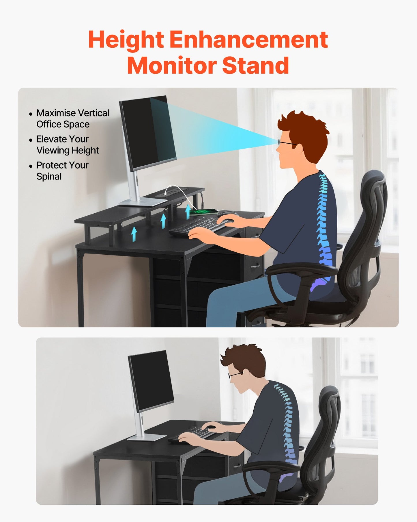 120 cm datorbord med smarta LED-lampor och eluttag, spelskrivbord med 4 stora lådor, skärmstativ, studiematerial för hemmakontor, små utrymmen, enkel förvaring, svart