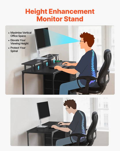 120 cm datorbord med smarta LED-lampor och eluttag, spelskrivbord med 4 stora lådor, skärmstativ, studiematerial för hemmakontor, små utrymmen, enkel förvaring, svart