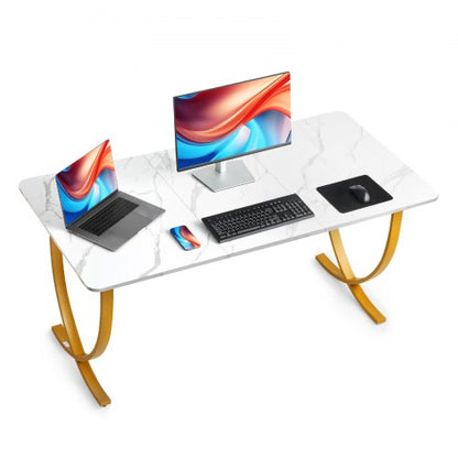 Skrivbord, 160 cm B x 80 cm D Stort kontorsskrivbord, Modernt datorbord Konferensbord Mötesrumsbord, Förstorat skrivbord för hemmakontor, Vitt och guld