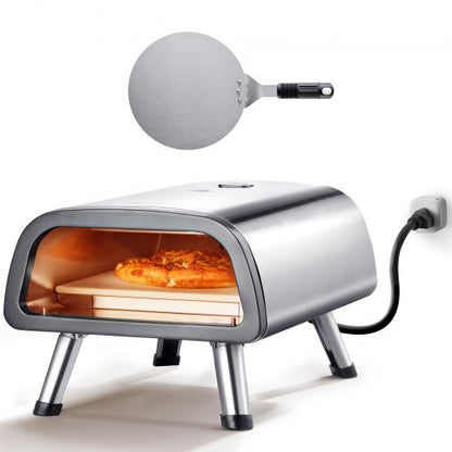 12" elektrisk pizzaugn, bänkskiva, pizzaugn i rostfritt stål med pizzasten och spatel, värmer upp till 850°F, mångsidig pizzaugn för inomhus och utomhusbruk, för restaurang, hemmacamping