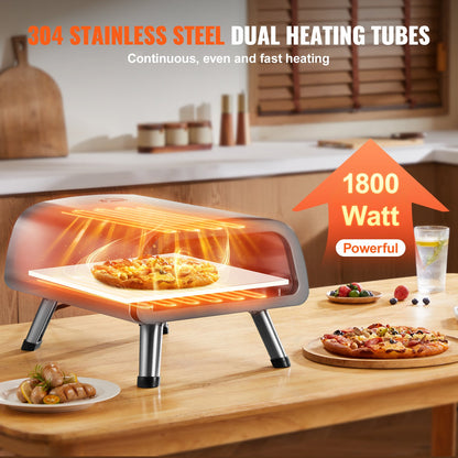 12" elektrisk pizzaugn, bänkskiva, pizzaugn i rostfritt stål med pizzasten och spatel, värmer upp till 850°F, mångsidig pizzaugn för inomhus och utomhusbruk, för restaurang, hemmacamping