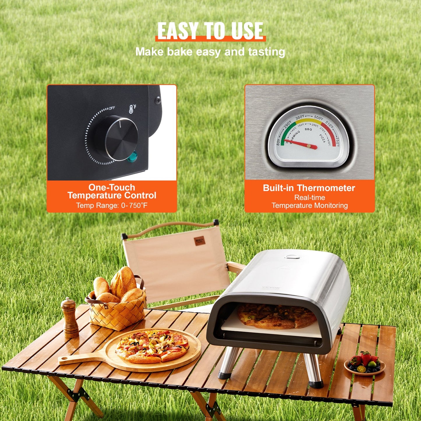 12" elektrisk pizzaugn, bänkskiva, pizzaugn i rostfritt stål med pizzasten och spatel, värmer upp till 850°F, mångsidig pizzaugn för inomhus och utomhusbruk, för restaurang, hemmacamping