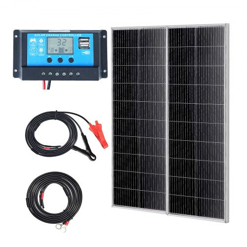 200W Monocrystalline Solar Panel Kit, 2PCS Monocrystalline Solar Panels + Charge Controller, 23% High-Efficiency Monocrystalline PV Module, IP68 Waterproof for RV, Boat, Camping, Off-Grid System