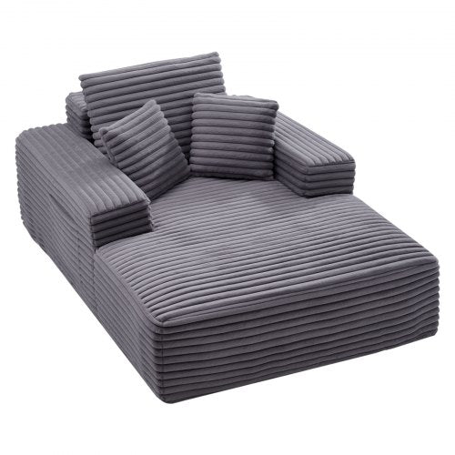 Schäslongfåtölj, 1380 mm benfri schäslong för inomhusbruk, modern klädd överdimensionerad läsfåtölj med kuddar och armstöd, soffa med djup sits för vardagsrum, sovrum, grå