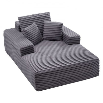 Schäslongfåtölj, 1380 mm benfri schäslong för inomhusbruk, modern klädd överdimensionerad läsfåtölj med kuddar och armstöd, soffa med djup sits för vardagsrum, sovrum, grå