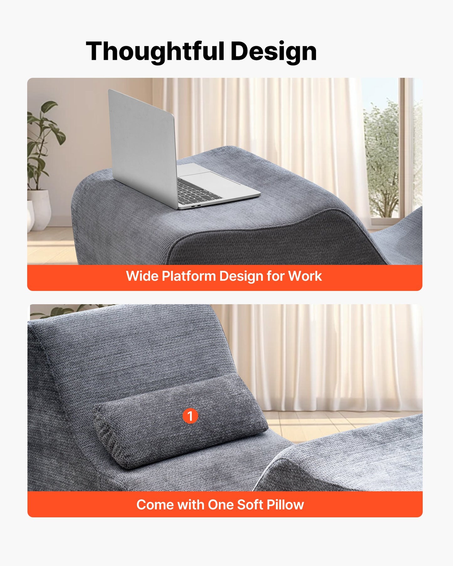 Yoga Chair Chaise, Ergonomic Chaise Lounge Chair for Yoga, Modern Boneless Curved Foam Lounge Indoor for Massage, Stretching, Relaxation, Exercise, Used in Living Room, Bedroom, Balcony, Grey